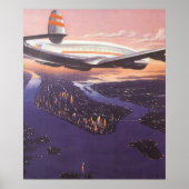 ニューヨーク市ハドソン川上空のヴィンテージ飛行機 ポスター (正面)