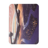 ニューヨーク市ハドソン川上空のヴィンテージ飛行機 マグネット (縦)