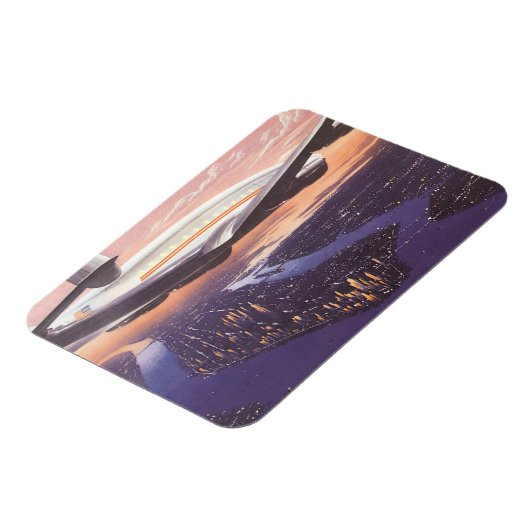 ニューヨーク市ハドソン川上空のヴィンテージ飛行機 マグネット (左側)