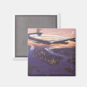 ニューヨーク市ハドソン川上空のヴィンテージ飛行機 マグネット (正面/裏面)