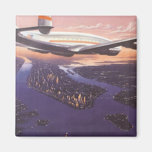 ニューヨーク市ハドソン川上空のヴィンテージ飛行機 マグネット (正面)