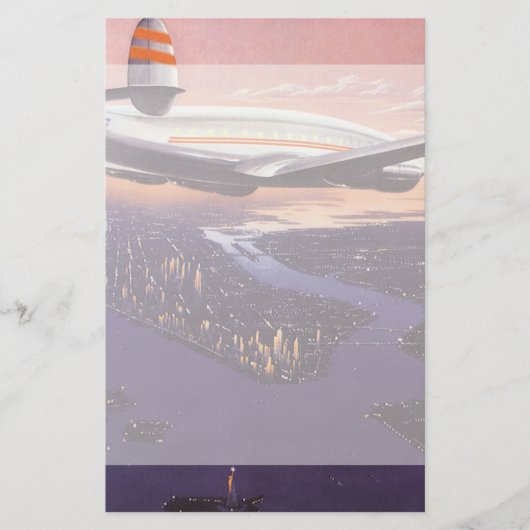 ニューヨーク市ハドソン川上空のヴィンテージ飛行機 便箋 (正面)