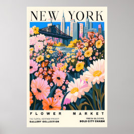 ニューヨーク市フラワーマーケットアートプリント都市部の花市街景 ポスター
