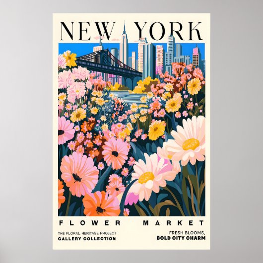 ニューヨーク市フラワーマーケットアートプリント都市部の花市街景 ポスター (正面)