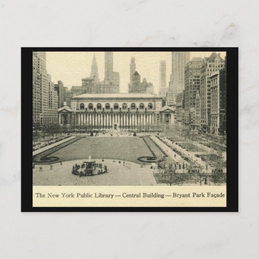 ニューヨーク市ブライアントパーク図書室ヴィンテージ ポストカード (正面)