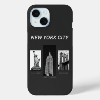 ニューヨーク市ランドマーク モノクロ アーバンイラスト iPhone 15ケース