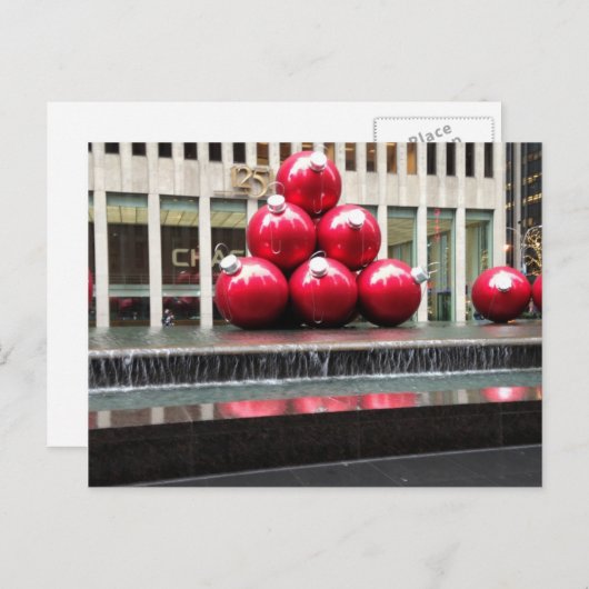 ニューヨーク市レッドクリスマスボールの休日NYC シーズンポストカード (正面/裏面)