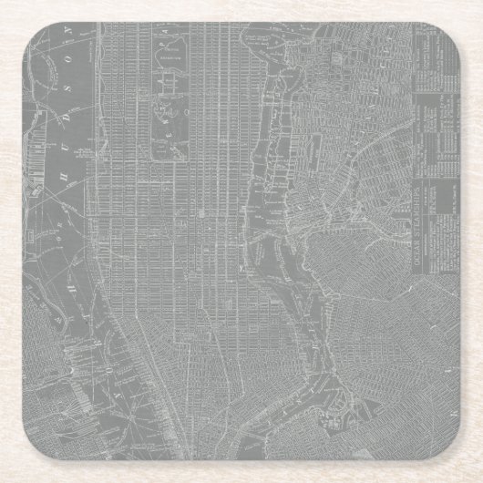 ニューヨーク市地図のスケッチ スクエアペーパーコースター (正面)