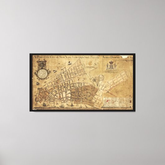 ニューヨーク市地図の計画（1755年） キャンバスプリント (正面)