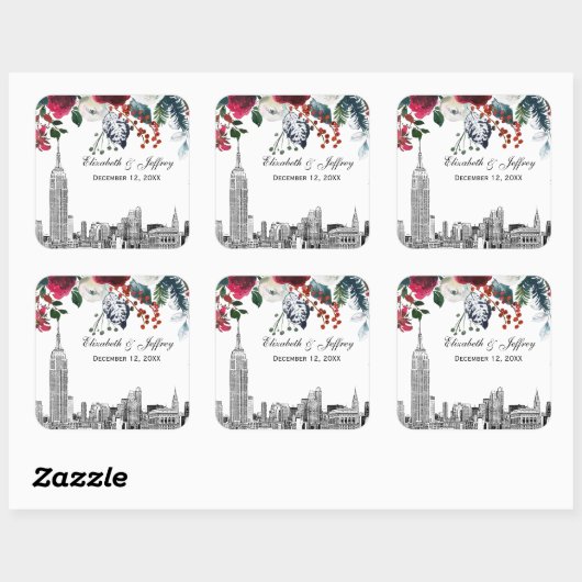 ニューヨーク市空撮風景 ESB 蚤色 グリーン フラワープリント スクエアシール (シート)