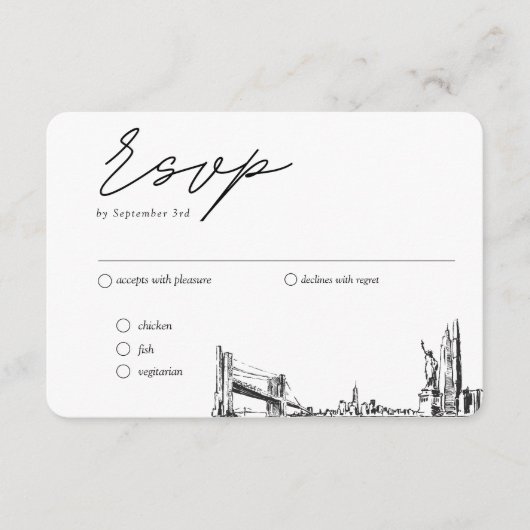 ニューヨーク市結婚のRSVP伝統的 Meal Option エンクロージャーカード (正面)