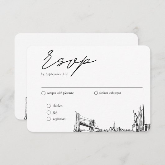 ニューヨーク市結婚のRSVP伝統的 Meal Option エンクロージャーカード (正面/裏面)