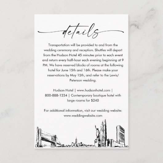 ニューヨーク市結婚スカイラインの詳細カード, 3.5x5 エンクロージャーカード (正面)