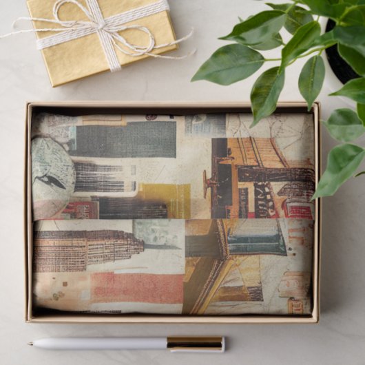 ニューヨーク市街並デクページティッシュペーパー 薄葉紙 (ギフト)