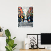 ニューヨーク市街歩道の厚塗り絵画 ポスター (ホームオフィス)