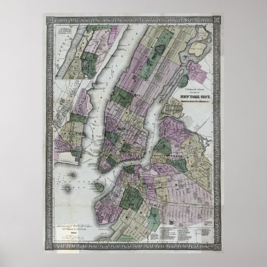 ニューヨーク市（および環境）の地図1866 ポスター (正面)