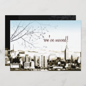 ニューヨーク市/ツインタワーのスカイライン/動くアナウンス 案内状 (正面/裏面)