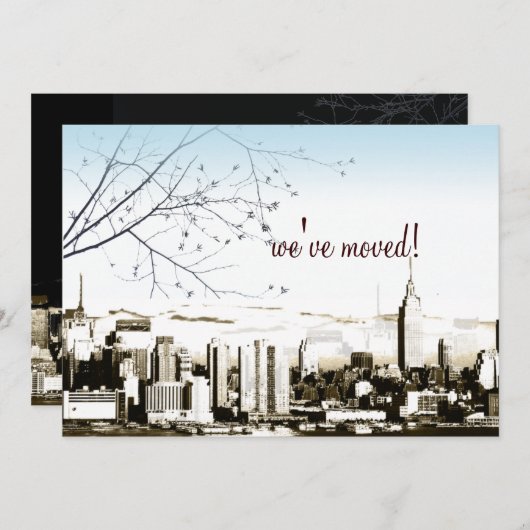 ニューヨーク市/ツインタワーのスカイライン/動くアナウンス 案内状 (正面/裏面)