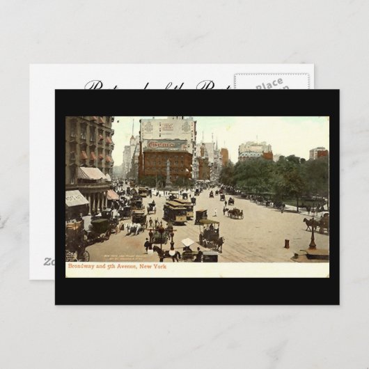 ニューヨーク市、ブロードウェイ&フィフスアベジ旧はがき ポストカード (正面/裏面)