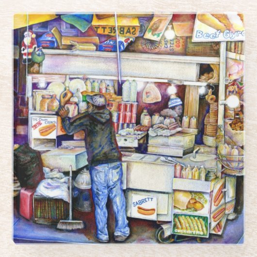 ニューヨーク市·ホットドッグ·ゴッド ガラスコースター (正面)