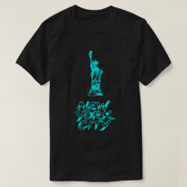 ニューヨーク市 自由の女神 ネオンシアン ブラシ Tシャツ