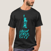 ニューヨーク市 自由の女神 ネオンシアン ブラシ Tシャツ (正面)