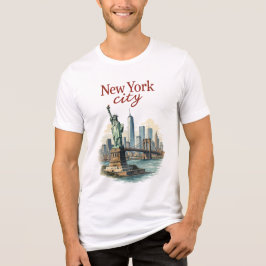ニューヨーク市 - 象徴的な像とスカイラインTシャツ トライブレンドTシャツ