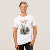 ニューヨーク市 - 象徴的な像とスカイラインTシャツ トライブレンドTシャツ (正面全面)