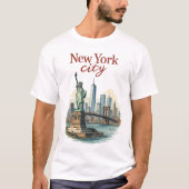 ニューヨーク市 - 象徴的な像とスカイラインTシャツ Tシャツ (正面)
