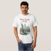 ニューヨーク市 - 象徴的な像とスカイラインTシャツ Tシャツ (正面フル)