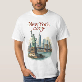 ニューヨーク市 - 象徴的な像とスカイラインTシャツ Tシャツ
