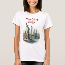 ニューヨーク市 - 象徴的な像とスカイラインTシャツ Tシャツ