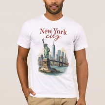 ニューヨーク市 - 象徴的な像とスカイラインTシャツ