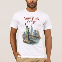 ニューヨーク市 - 象徴的な像とスカイラインTシャツ Tシャツ