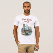 ニューヨーク市 - 象徴的な像とスカイラインTシャツ Tシャツ (正面フル)
