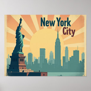 ニューヨーク市 – 16"×12" アールデコ調のスカイラインポスター ポスター