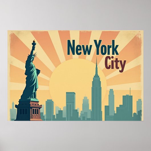 ニューヨーク市 -  24"x16" アールデコ調スカイラインポスター ポスター (正面)