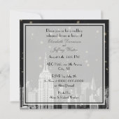 ニューヨーク市 ESB 空に星がきらきらと光る黒い背景のスカイライン・エッチング 黒星リハーサル D 招待状 (裏面)