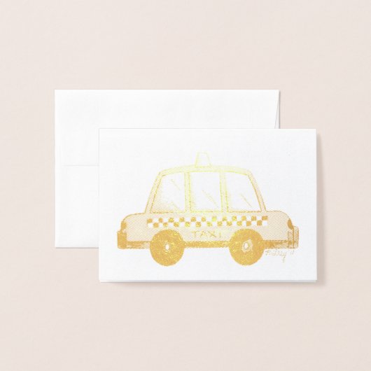 ニューヨーク市NYCイエロータクシー市松模様にキャブカー 箔カード (封筒付き正面)