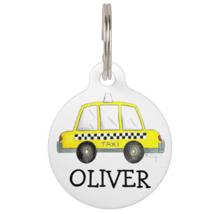 ニューヨーク市NYCイエロータク市松模様にシーキャブカー ペット　ネームタグ