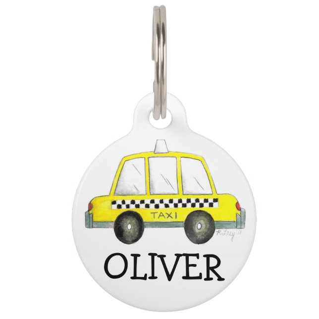 ニューヨーク市NYCイエロータク市松模様にシーキャブカー ペット　ネームタグ (正面)