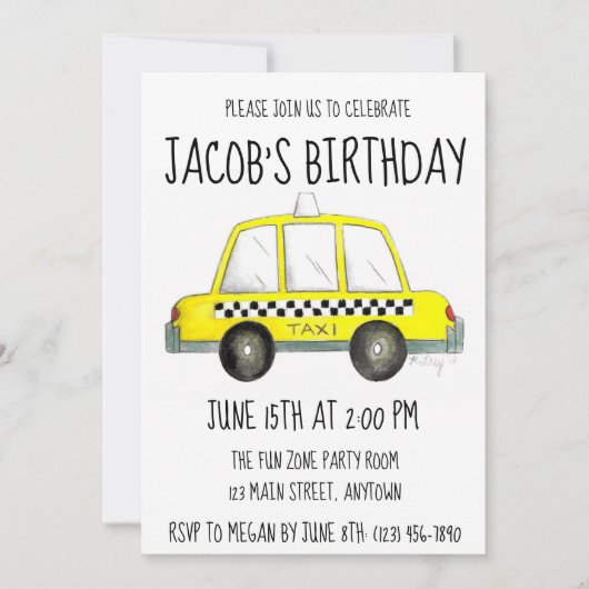 ニューヨーク市NYCイエロータク市松模様にシーキャブカー 招待状 (正面)