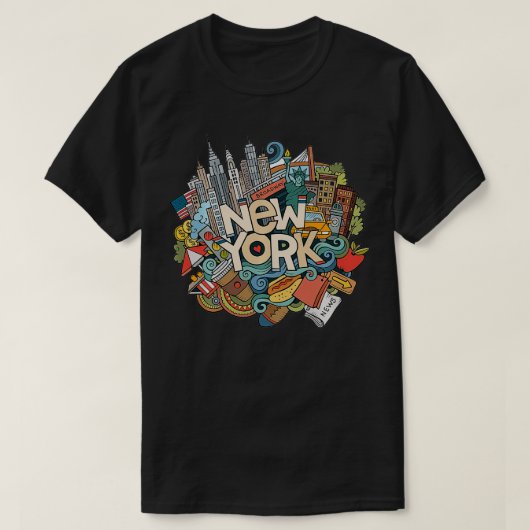 ニューヨーク市NYC象徴的なスカイラインビッグアップルギフトそう Tシャツ (デザイン正面)