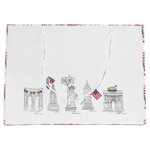 ニューヨーク市NYC 7月4日ランドマークUSA ラージペーパーバッグ