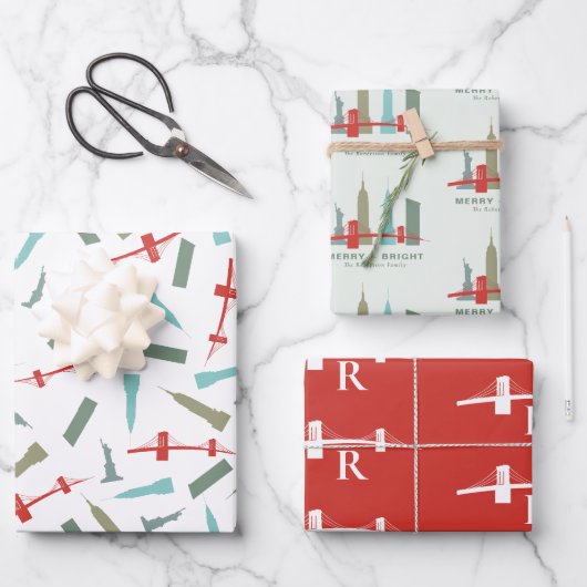 ニューヨーク建築のクリスマスパーソナライズされた ラッピングペーパーシート (正面)