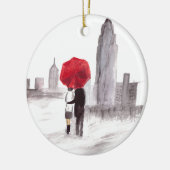 ニューヨーク愛カップル赤い傘NYCマンハッタン セラミックオーナメント (左)