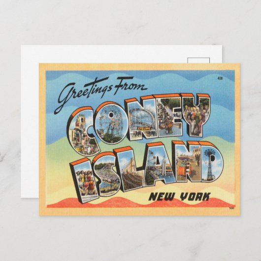 ニューヨーク旅行コニーアイランドからの挨拶 ポストカード (正面/裏面)