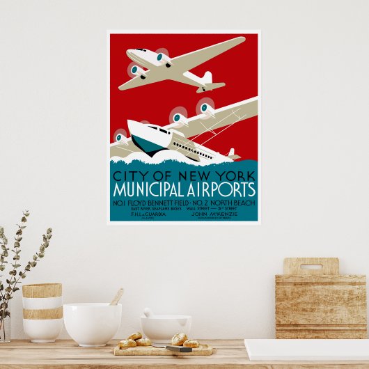 ニューヨーク空港、ヴィンテージ1936 WPA旅行ポスター ポスター (キッチン)