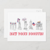 ニューヨーク第4回NYC愛国的7月4日お祝い インビテーションポストカード (正面/裏面)