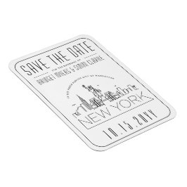 ニューヨーク結婚の様式化されたスカイライン日付を保存 マグネット